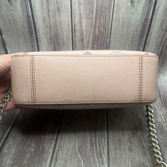 MCM Visetos Mini Camera Crossbody Bag Powder Pink Leather Chain Strap - Picture 11 of 16